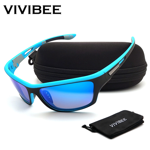 VIVIBEE Mirror Blue Lens Sports Sunglasses Men Outdoor 100% Polarized Matte Goggles Women UV400 Unisex Shades with Case ► Photo 1/6