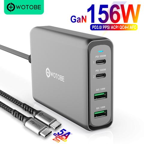 WOTOBE 156W GaN Charger USB-C Power Adapter,4-port PD100W PPS 65W 45W QC4.0 for MacBook iPhone Samsung HP Dell XIAOMI Laptop ► Photo 1/6