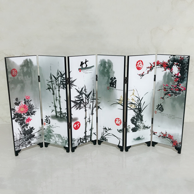 6-Panel Flower Bamboo Screen Room Divider Wood Folding Partition Business Gift Home Living Room Decoration ► Photo 1/6