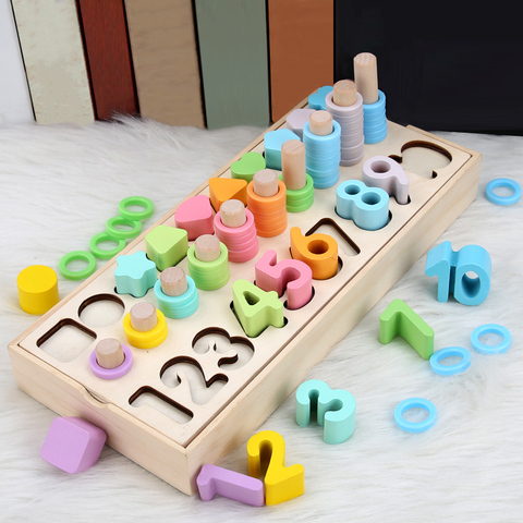 Montessori Wooden Toys Geometric Shape Matching Count Magnetic Fishing Toys Math Early Educational Busy Board Toys For Children ► Photo 1/6