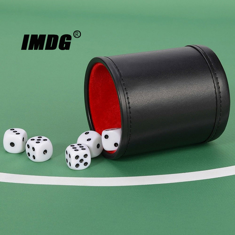 New Black PU Leather Red Flannel Mute Dice Cup Bar Game Supplies With Dices ► Photo 1/4