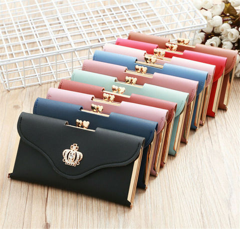 Womens Wallet Ladies Crystal Diamond Crown Decorated Long Card Holder Clutch Bag Case Female Retro Leather Purse Handbag ► Photo 1/6