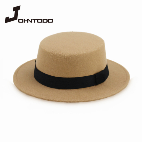 Women Fall Winter Vintage  Bucket Classic Retro Jazz Ladies Female Fashion  Top Hat Fedoras Cotton Felt Caps Flat Casual Girl ► Photo 1/6