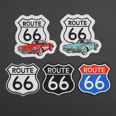 ROUTE 66 Embroidered Patches Motorcycle Knight Leather Vest Decoration Accessories  Appliques ► Photo 1/6