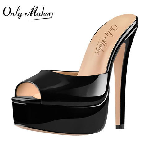 Onlymaker Women's Peep Toe Stiletto High Heels Square Ankle Strap Mules Solid Slingbacks Slip On  Black Sandals ► Photo 1/6
