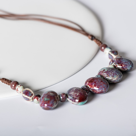 Cobblestone Shape Ceramic bohemia bead necklace Pendant vintage necklaces Classic style Jewelry #HY422 ► Photo 1/6