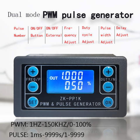 ZK-PP1K Dual Mode LCD PWM Signal Generator 1-Channel 1Hz-150KHz PWM Pulse Frequency Duty Cycle Adjustable Square Wave Generator ► Photo 1/5