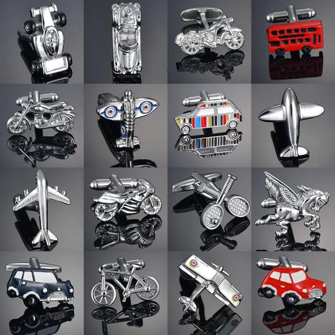 Novelty Vehicle Motorcycles/Bicycles/Racing/Cars cufflinks Plane/Wooden/Horse/Bus Modeling men's French shirts cuff links ► Photo 1/6