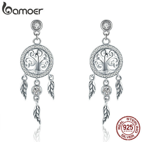 BAMOER Fashion 925 Sterling Silver Tree of Life Dream Catcher Drop Earrings for Women Vintage Sterling Silver Jewelry SCE457 ► Photo 1/6