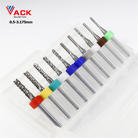 VACK 10Pcs/lot Endmill 0.5-3.175mm Corn Carbide Tungsten PCB Milling Cutter Set PCB Machine Router Bit Engraving End Mill Tools ► Photo 1/6