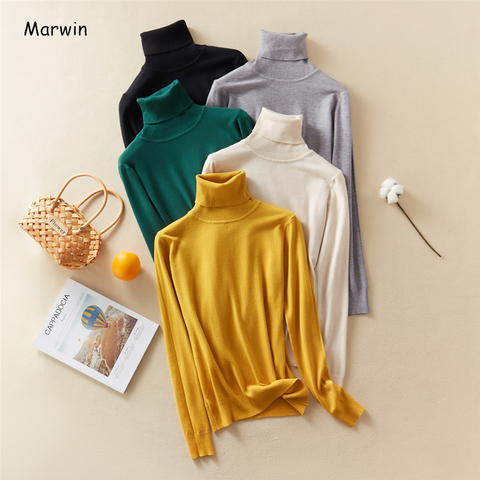 Marwin 2022 New-Coming Autumn Winter Solid Turn-Down Collar Pullovers Female Thick Turtleneck Knitted High Street  Women Sweater ► Photo 1/6