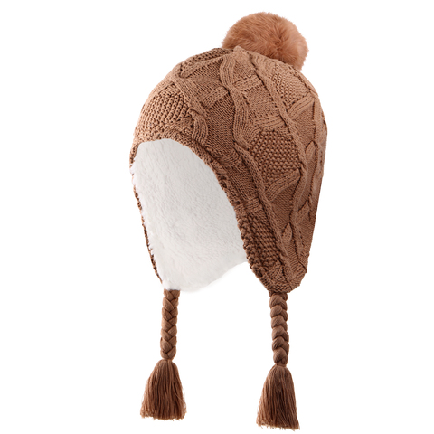 Connectyle Toddler Boys Girls Cute Cotton Winter Hat Soft Sherpa Lined Knit Kids Hats with Earflap Cable Beanie Cap With Pom-Pom ► Photo 1/6