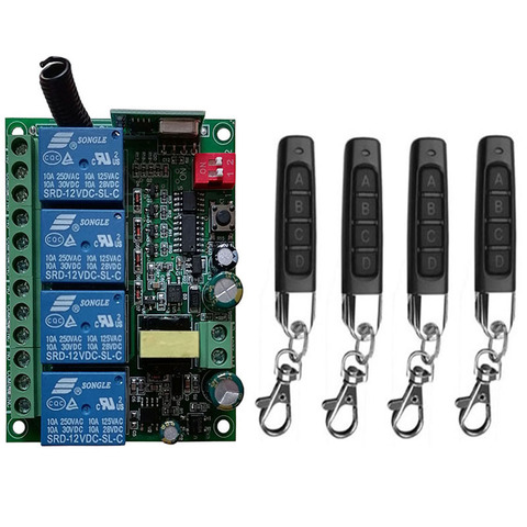 Smart Multiple AC110V 220V 230V 10A 433 MHz 4CH 4 CH 4 Channel Wireless Relay RF Remote Control Switch Receiver+Transmitter ► Photo 1/4