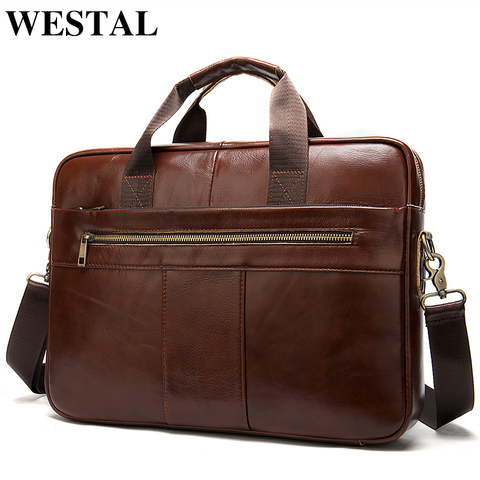 WESTAL men's briefcase bag men's genuine leather laptop bag business tote for document office portable laptop shoulder bag  8523 ► Photo 1/6