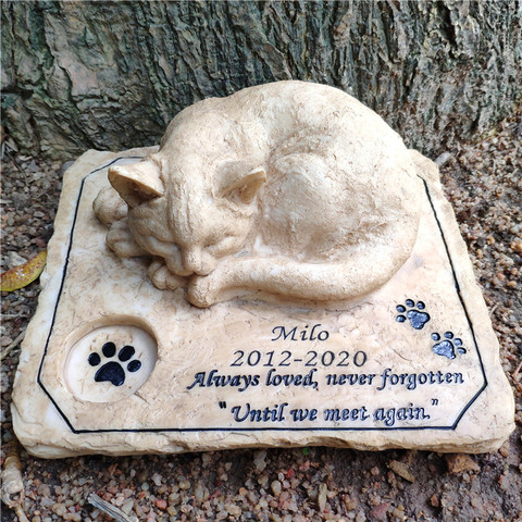 Personalizable Cat Memorial Stones with A 3-D Sleeping Cat On The Top Paw Print Memorial stone Pet Grave Markers Garden Stones ► Photo 1/6