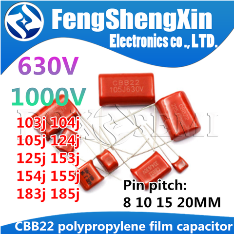 10pcs CBB22 Metallized polypropylene film capacitor 630V/1000V 103J/104J/105J/124J/125J/153J/154J/155J/183J/185J ► Photo 1/6