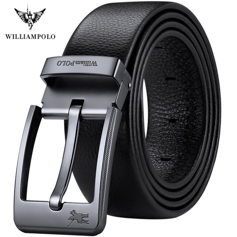 WilliamPolo Cowskin leather luxury strap male belts for men new fashion classice vintage pin buckle men belt High Quality ► Photo 1/6