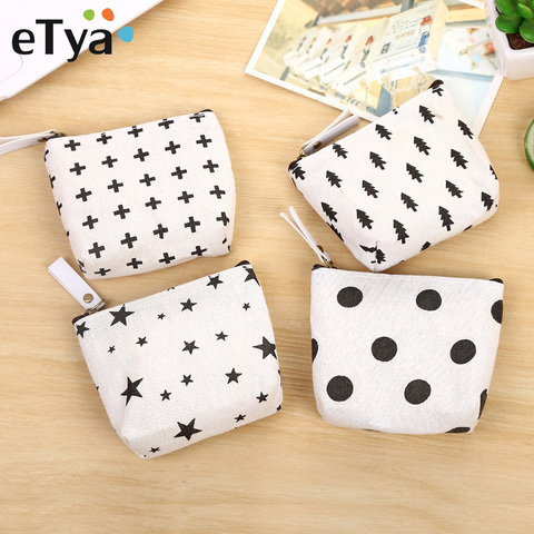 eTya Canvas Small Coin Purse Women Cartoon Cute Mini Change Pouch Ladies Key Car Card Money Bag Girl's Short Coin Holder Wallet ► Photo 1/6