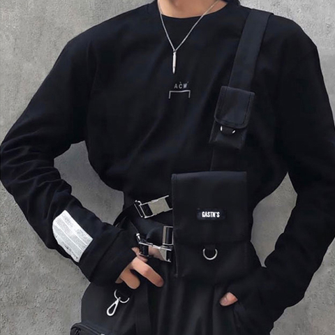 Tactical Vest Streetwear Bag for Men Hip Hop Chest Rig Waist Bag Adjustable Multiple Pockets Canvas Men's Waist Pack Chest Bags ► Photo 1/6