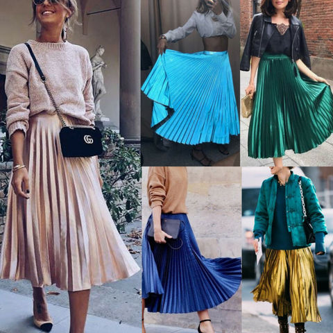 New Spring Women Long Metallic Silver Maxi Pleated Skirt Midi Skirt High Waist Casual Party Skirt Vintage Autumn Warm Skirt ► Photo 1/6