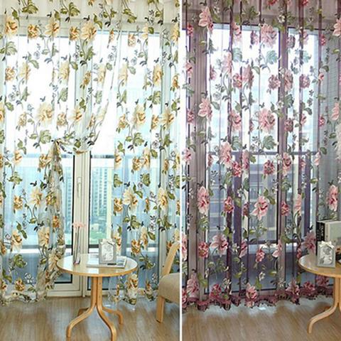 Bedroom curtains for living room Modern curtains for kitchen Floral print see through window curtains Fabric Tulle Sheer Curtain ► Photo 1/6