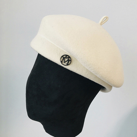 Classic Ladies Beret Hat Fancy Wool Felt Hat Warmer Winter hat Cap White Black Women Fedora Hat Fascinator Pillbox Hat Formal ► Photo 1/6