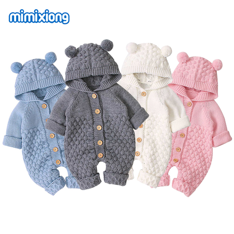 Baby Rompers Knitted Cartoon Bear Newborn Boy Jumpsuits Autum Long Sleeve Toddler Girl Sweaters Clothes Children Overalls Winter ► Photo 1/5