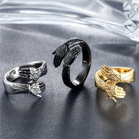 Retro pair of hands Hug Titanium Steel Ring Punk Style Cool Finger Jewelry Birthday Gift ► Photo 1/4