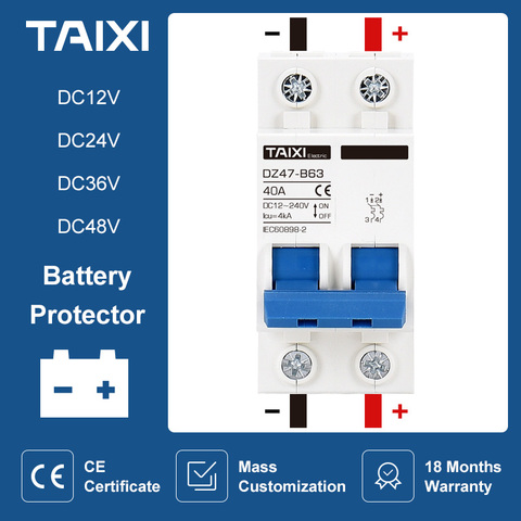 DC12V 24V 48V 36V DC MCB battery car protector Mini circuit breaker DZ47 DC Positive and negative pole rotection switch isolator ► Photo 1/6