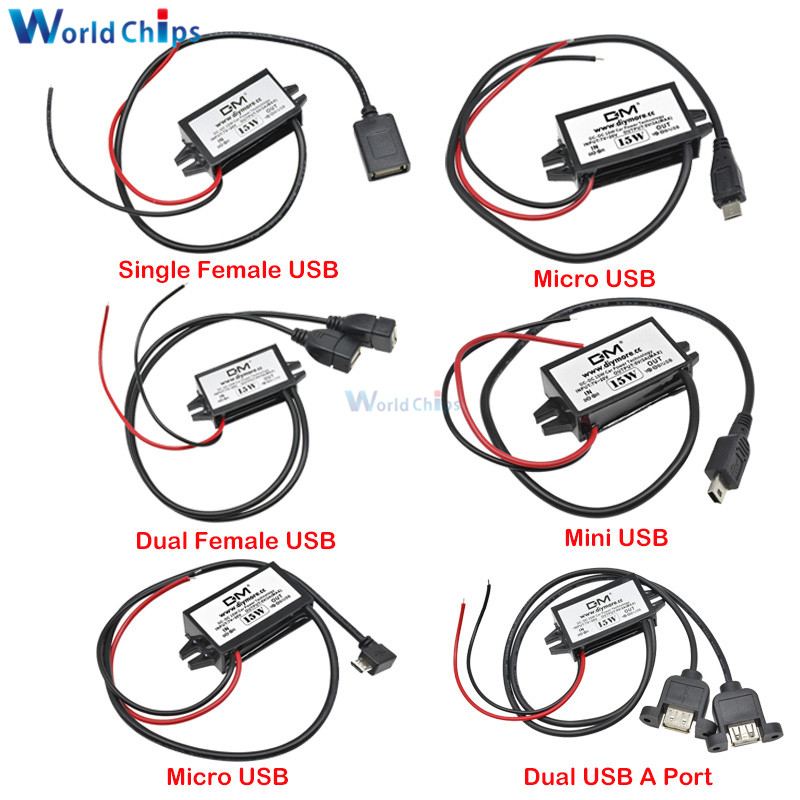 DC Converter Module 12V convert to 5V 3A Mini USB Power Adapt Fuse 3M Cable-au 