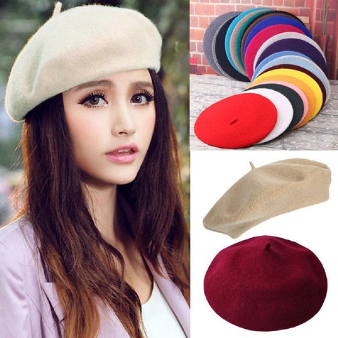 Lady spring Winter Berets Hat Painter style Women Wool Vintage Berets Solid Color Caps French Female Bonnet Warm Walking Cap ► Photo 1/6
