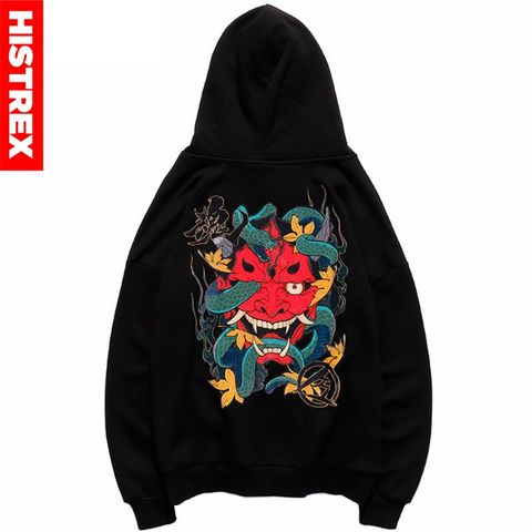 2022 Hip Hop Hoodie Sweatshirt Men Snake Ghost Skull Kanji Print Harajuku Streetwear Pullover Cotton Autumn Gothic Style Hoodies ► Photo 1/6