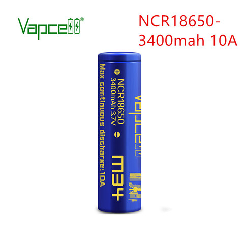 100% Original Vapcell NCR 18650 3400 mah 10A M34 Tesla NCR18650 3.7v  Li lon Lithium Rechargeable Battery for flashlight ► Photo 1/6