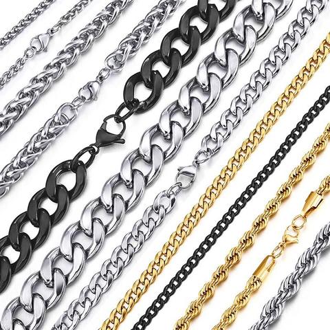 Stainless Steel Chain Necklace for Men Women Curb Cuban Link Chain Black Gold Silver Color Punk Choker Fashion Male Jewelry Gift ► Photo 1/6