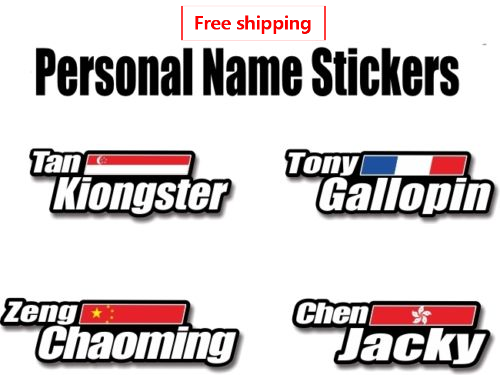 5 xPersonalised Name & Flag Cycling Frame Bike Helmet Sticker 18mm FREE SHIPPING 