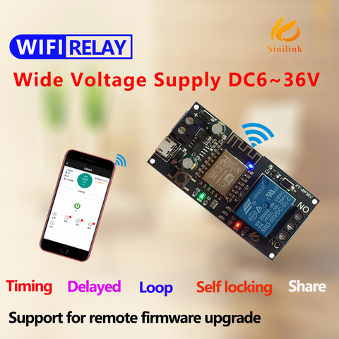 Eyewink Sinilink WIFI mobile phone remote control relay module DC6V~36V smart home phone APP ESP-12F XY-WF36V ► Photo 1/4