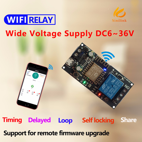 Eyewink Sinilink WIFI mobile phone remote control relay module DC6V~36V smart home phone APP ESP-12F XY-WF36V ► Photo 1/4