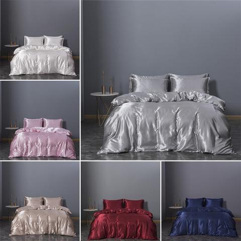 Satin Silk Bedding Set Luxury Quilt, Grey Silk Duvet Cover Single