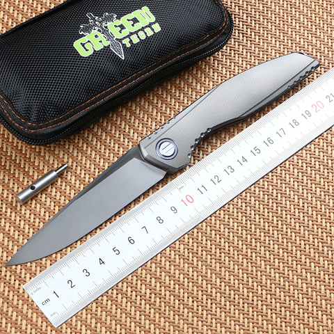 Green thorn Lee quick open folding knife Ｍ390 blade titanium alloy handle camping outdoor survival fruit knife practical knife ► Photo 1/1