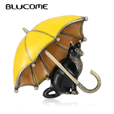 Blucome Enamel Black Cats Umbrella Shape Brooches Corsage Antique Gold Color Casual Party Vivid Animal Brooch Pins Gifts Bijoux ► Photo 1/6