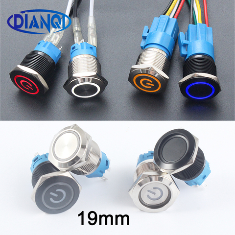 DIANQI 19mm Waterproof Metal Push Button Switch With LED light RED BLUE GREEN YELLOW Self-locking and Momentary ► Photo 1/3