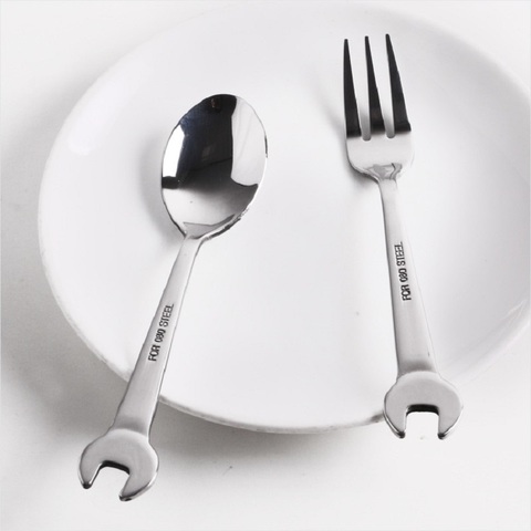 Stainless Steel Cutlery Tea Coffee Spoons Fork Shovel/Wrench Shaped Dessert Ice Cream Sugar Spoon Logo Bar Christmas Tableware ► Photo 1/6