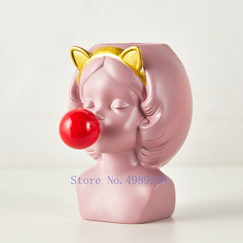 Nordic Creative vase Human head lovely Bubble Gum Girl rabbit Cat Flower arrangement Modern home decoration flower pot wedding ► Photo 1/6