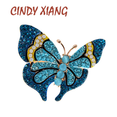 CINDY XIANG New Arrival Rhinestone Omber Color Blue Butterfly Brooches For Women Insect Pin Winter Design Fashion Jewelry 2022 ► Photo 1/6