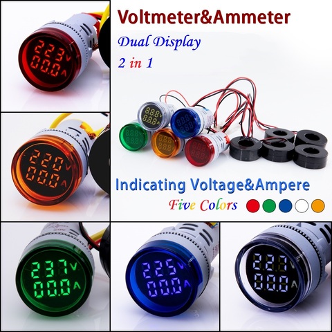 2in1 22mm round Mini Digital Voltmeter AC50-500V 0-100A Amp & Voltmeter Ammeter Voltage Current Meter with CT New ► Photo 1/6