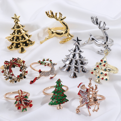Metal Christmas Tree Napkin Rings Bow Flower Wreath Mouth Ring Wedding Banquet Hotel Table Supplies Circle Merry Xmas Decoration ► Photo 1/6