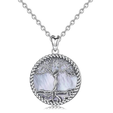 EUDORA 925 Sterling Silver Tree of life Pendant Tree leaf & goddess Mother of Pearl necklace Vintage Jewelry with box D475MB ► Photo 1/6