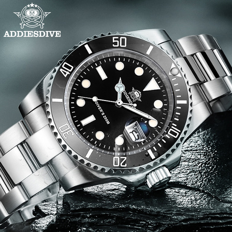 ADDIES DIVE Quartz watch Luxury Brand Men Watches Waterproof Business 41mm Watch C3 luminous Stainless Steel Black  Diver watch ► Photo 1/6