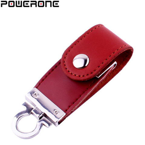 POWERONE metal keychain pendrive 8GB 16GB 32GB 64GB Leather USB Flash Drive Pen Drive Pendriver flash Memory Card memory stick ► Photo 1/6