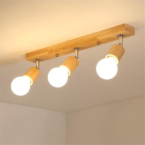 Nordic Solid Wooden Track Light Modern Metal Ceiling Lamps 39cm LED Bedroom Dining Room Decor TV Background Lighting Spotlights ► Photo 1/1